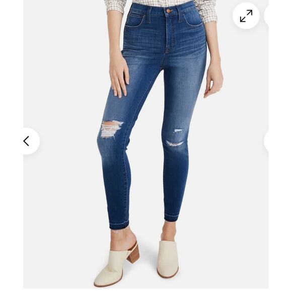 Madewell Ripped 10" High Waist Crop SKINNY Jeans K9923 Blue Wash 29 US - Picture 1 of 11